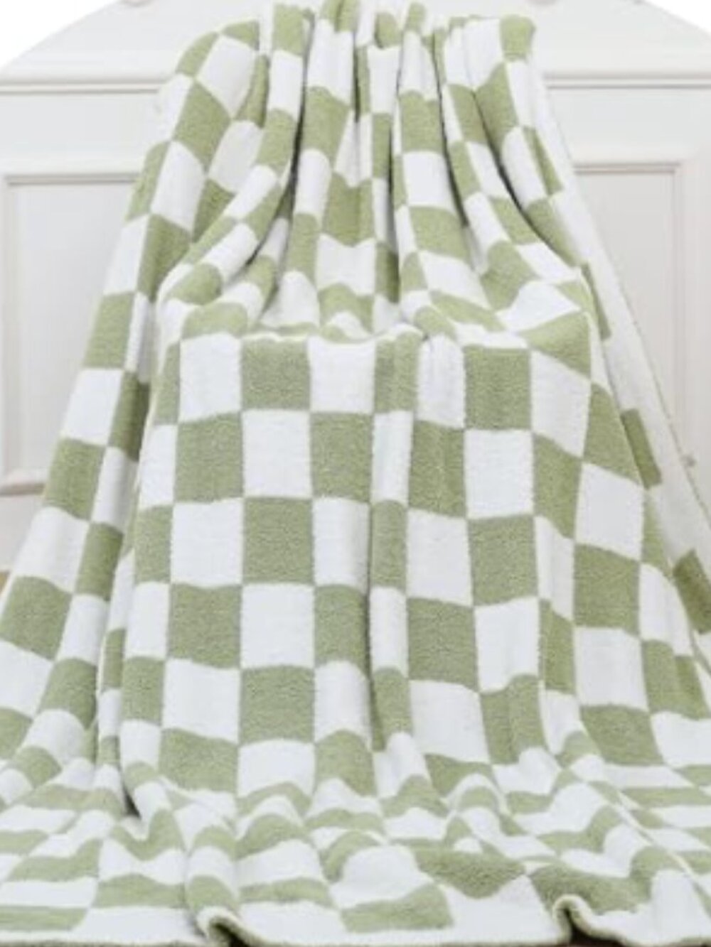 Sage Green Checkered Knit Throw Blanket 50x60
